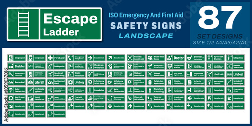 87 set iso emergency and first aid safety signs v59_escape ladder_landscape size 1/2 a4,a3,a2,a1