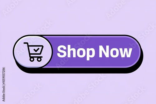 A close-up shot of a purple button with the text SHOP NOW