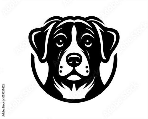 Dog head logo design template. Vector illustration. Simple silhouette. Flat style. Cartoon dog logo. Animal logotype concept. 