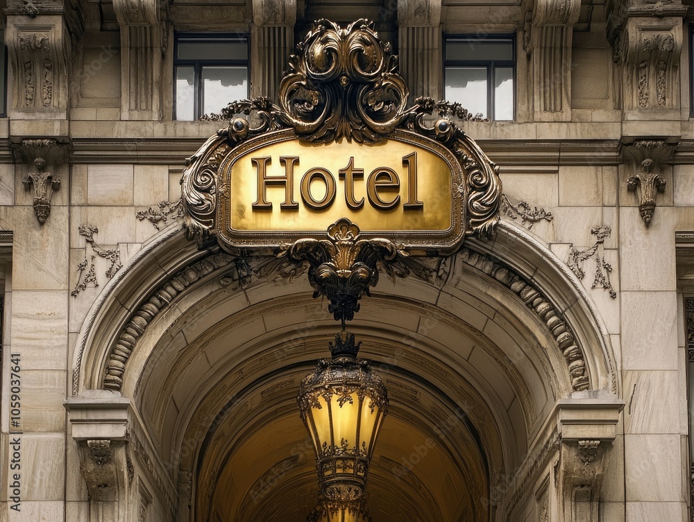 Obraz premium Text hotel: a place of comfort and luxury, temporary lodging with amenities room service, spa, and concierge, catering to travelers seeking relaxation, business accommodations, or vacation bliss.