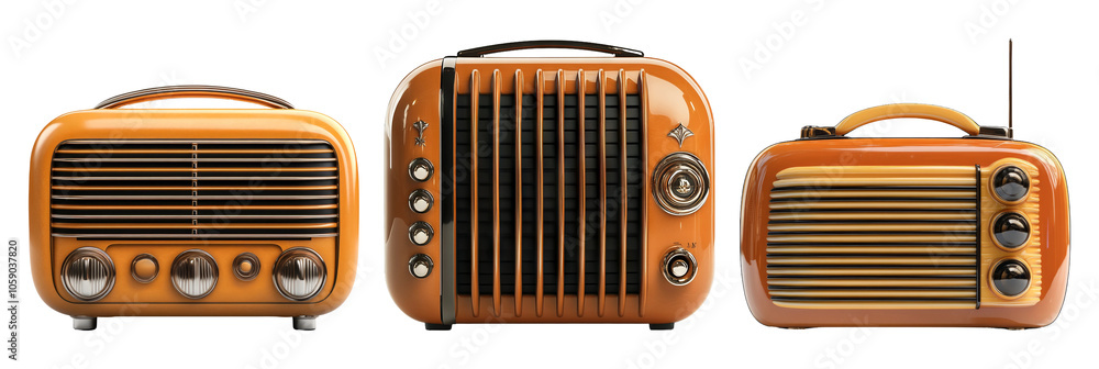 Retro Radio Sets Isolated on Transparent Background Retro Radio Sets Isolated on Transparent Background