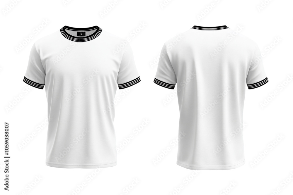 White Ringer T-shirt Mockup (Front and Back, Contrast Trim) Isolated on Transparent. PNG White Ringer T-shirt Mockup (Front and Back, Contrast Trim) Isolated on Transparent. PNG