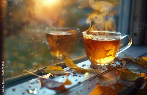 A Cup of Hot Tea on a Fall Windowsill