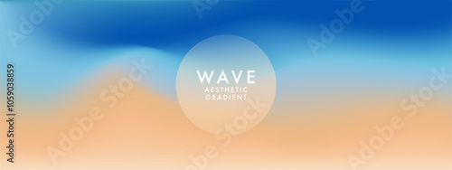 Blue sea wide gradient background. Abstract seaside. Sea beach. Ocean landscape view. Sea waves. Pastel colored horizontal vector banner. Simple soft light backdrop. Blue and beige colors. Relaxation