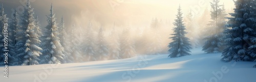 Snowy Forest Scene At Sunrise