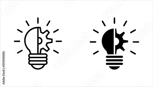 innovation icon set. Light bulb and cog inside. For web design. Vector illustration isolated on white background.	
