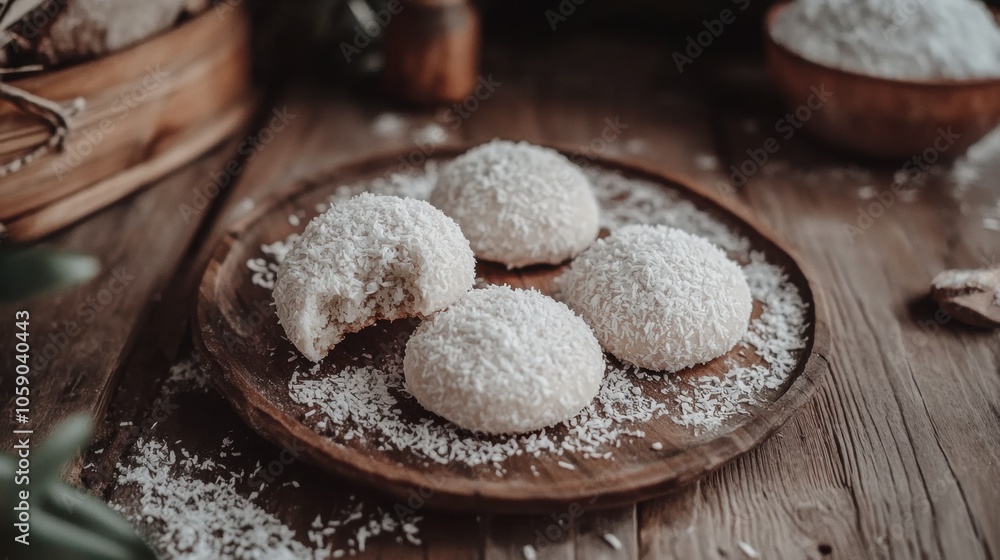 Delicious Coconut Cookies on a Rustic Wooden Table Delicious Coconut Cookies on a Rustic Wooden Table