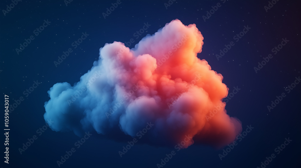 Fototapeta premium vibrant cloud formation illuminated with shades of orange and blue against dark starry background, creating dreamy and ethereal atmosphere.