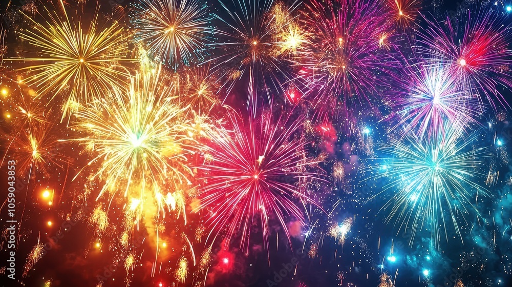 Vibrant Fireworks Display Over Night Sky Vibrant Fireworks Display Over Night Sky