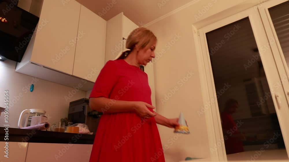 A heartwarming birthday celebration at home with a mother and her two sons enjoying special moments together in the kitchen A heartwarming birthday celebration at home with a mother and her two sons enjoying special moments together in the kitchen