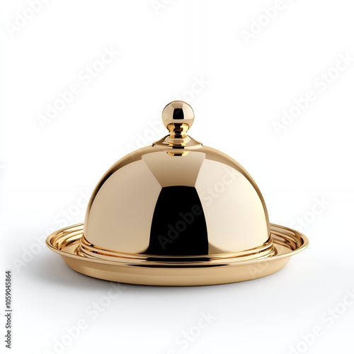 Golden dome-shaped serving dish with a knob on top.