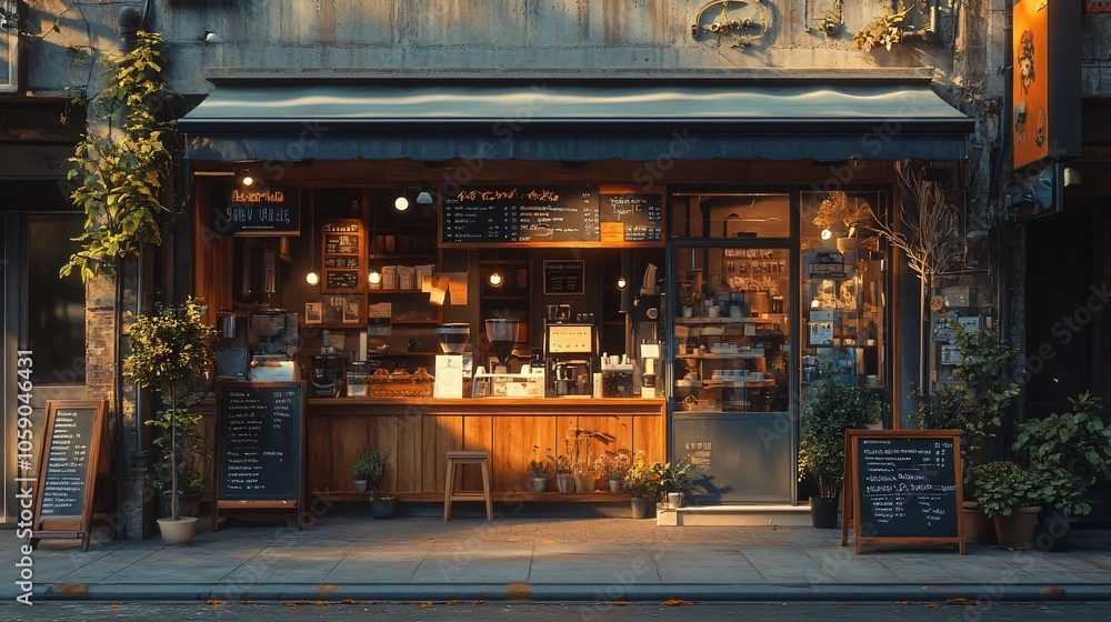 Charming Coffee Shop Exterior with Unique Architectural Design in Urban Setting Charming Coffee Shop Exterior with Unique Architectural Design in Urban Setting