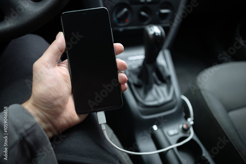 Canvas Print Mobile phone ,smartphone, cellphone is charged ,charge battery with usb charger