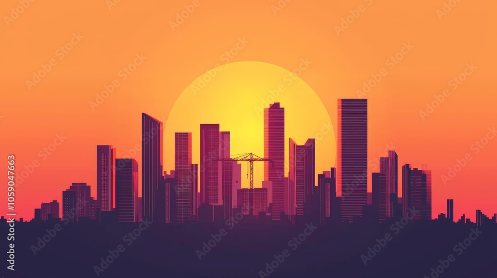 A vibrant skyline silhouette at sunset with warm hues, showcasing modern skyscrapers against a glowing backdrop. A vibrant skyline silhouette at sunset with warm hues, showcasing modern skyscrapers against a glowing backdrop.