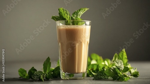 Refreshing Mint Beverage in Glass with Green Herbs