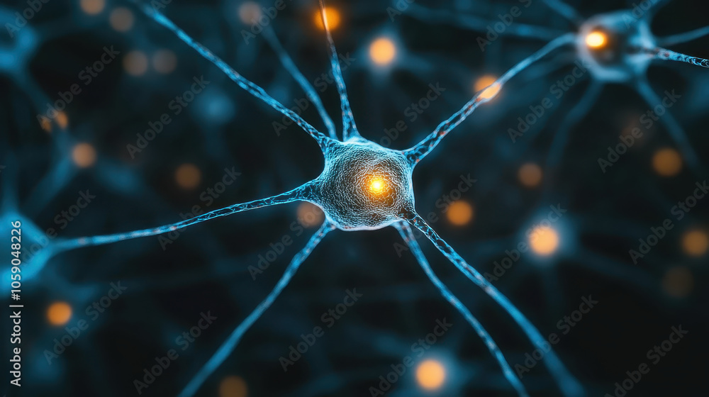 close up macro shot of glowing neurons in dark background, showcasing their intricate structure and close up macro shot of glowing neurons in dark background, showcasing their intricate structure and