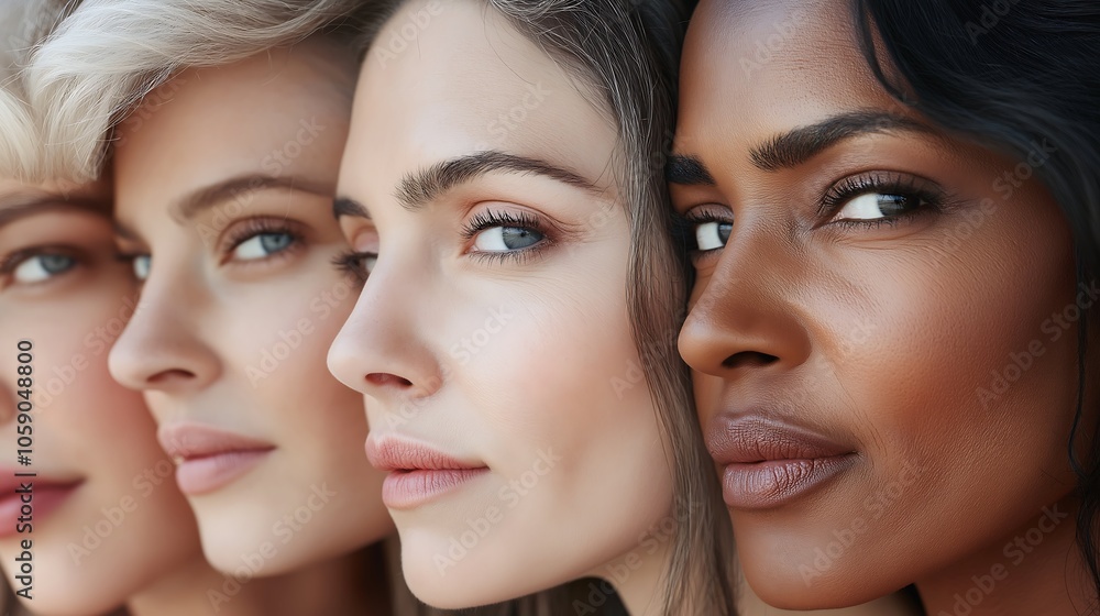 Close-Up Profile of Diverse Women with Distinct Facial Features, Symbolizing Strength and Beauty in Diversity Close-Up Profile of Diverse Women with Distinct Facial Features, Symbolizing Strength and Beauty in Diversity