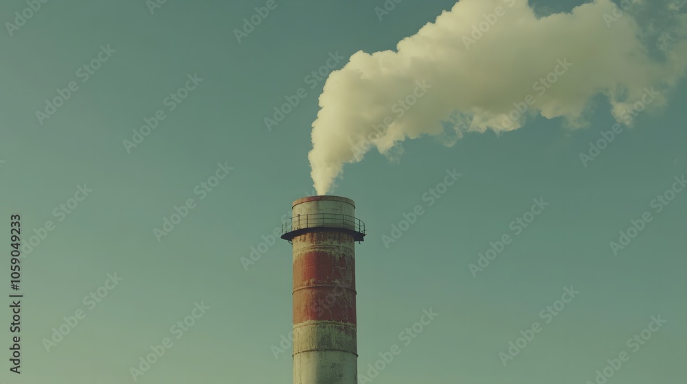 Industrial chimney releasing white smoke against pale sky, factory smokestack photography, concrete tower structure, billowing plume, urban industrial landscape. Industrial chimney releasing white smoke against pale sky, factory smokestack photography, concrete tower structure, billowing plume, urban industrial landscape.