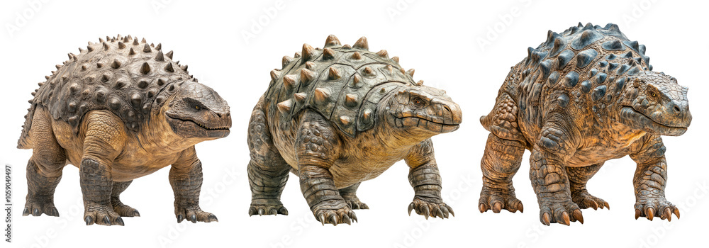 Obraz premium Three Unique Spiked Tortoise Models on Clear Background