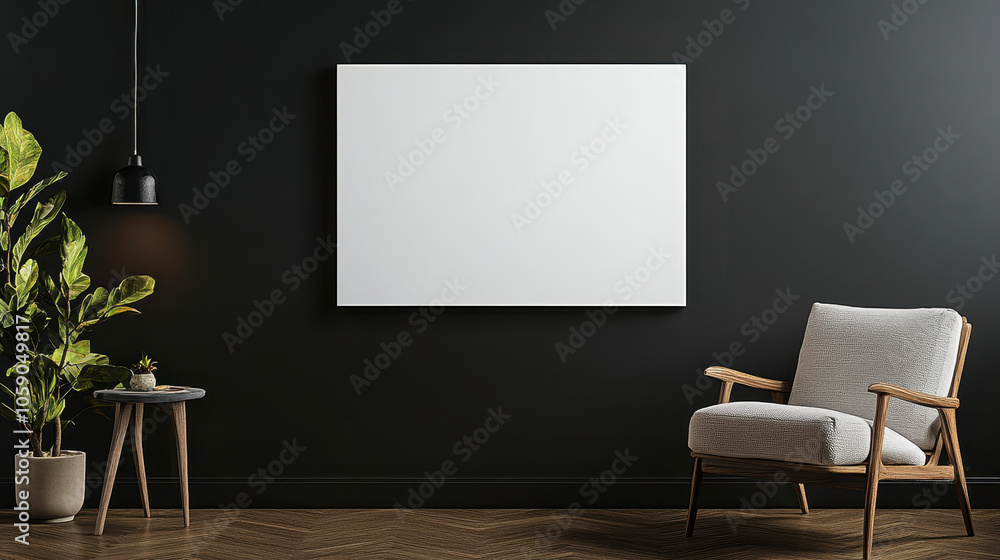Blank white canvas wall art mock up on dark accent wall Blank white canvas wall art mock up on dark accent wall