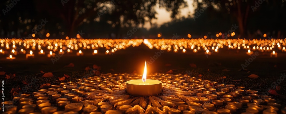 Silhouettes against hundreds of candle-lit lamps, Timeless Light Celebration, heritage and tradition Silhouettes against hundreds of candle-lit lamps, Timeless Light Celebration, heritage and tradition