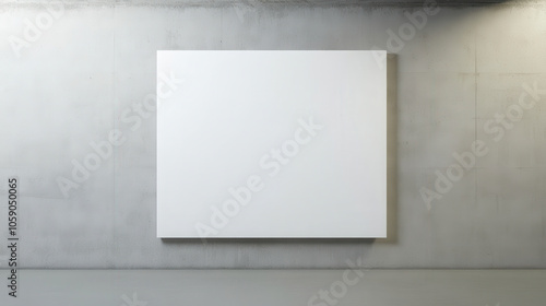 Wall art mock up, blank white canvas on smooth concrete wall, perfect for art display