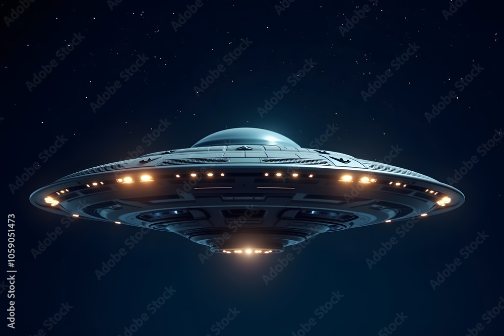 A close-up of a futuristic UFO with intricate designs and glowing lights, set against a dark night sky filled with stars, emphasizing its otherworldly technology and mystery. A close-up of a futuristic UFO with intricate designs and glowing lights, set against a dark night sky filled with stars, emphasizing its otherworldly technology and mystery.