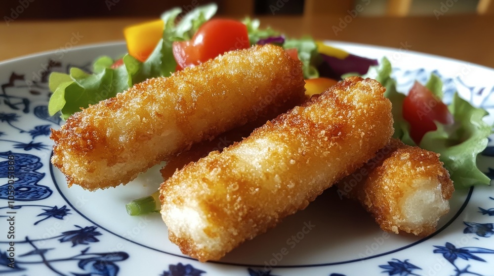 Crispy Fried Sticks on Decorative Plate Crispy Fried Sticks on Decorative Plate