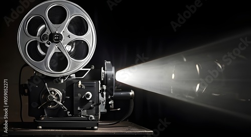 Black and white image of an old film projector