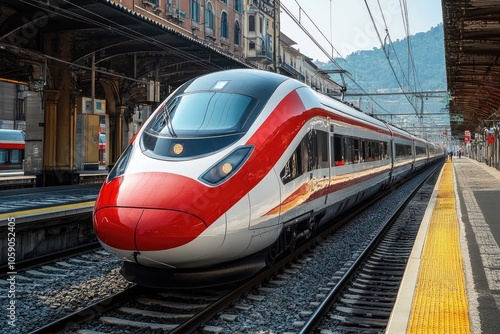 Modern high-speed train standing at station platform in genoa