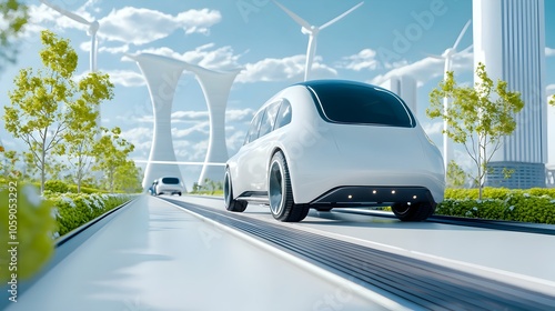 Futuristic Cityscape Powered by Clean Nuclear Energy Driving Modern Electric Transportation