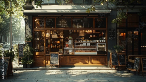 Charming Coffee Shop Exterior with Unique Architectural Design in Urban Setting