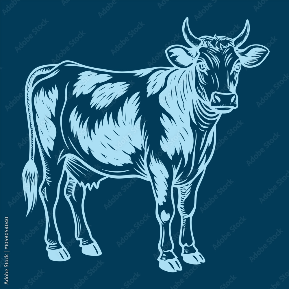 Fototapeta premium Vintage Engraving Style Cow Illustration