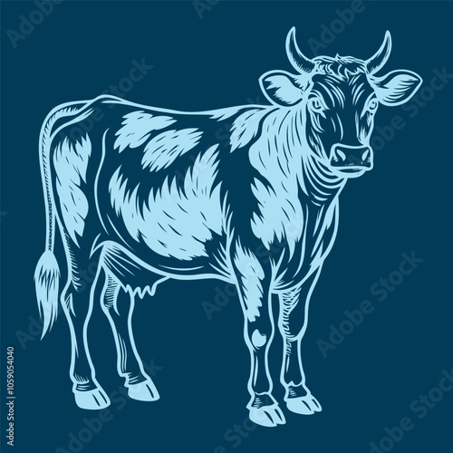 Vintage Engraving Style Cow Illustration