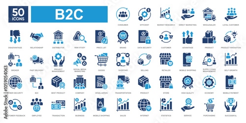 B2C icon collection set.Simple solid color vector