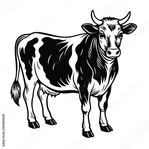 Illustration of a Black and White Cow