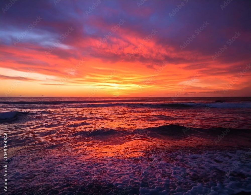 Obraz premium Ocean Sunset with Waves Crashing