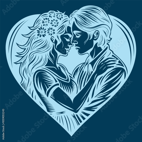 Romantic Couple Silhouette in Heart Shape