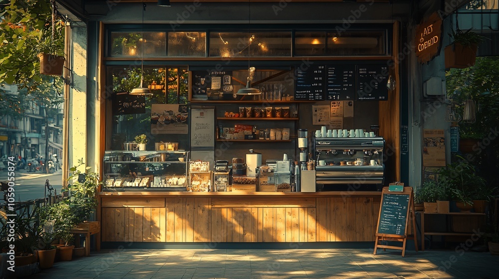 Charming Coffee Shop Exterior with Unique Architectural Design in Urban Setting Charming Coffee Shop Exterior with Unique Architectural Design in Urban Setting