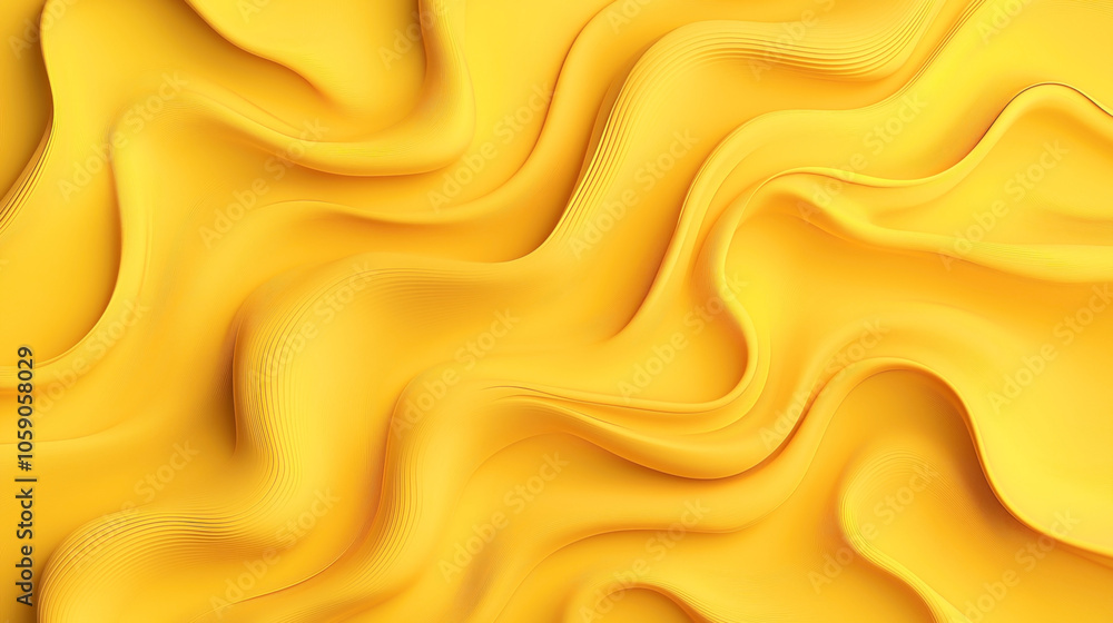 Obraz premium Abstract yellow wavy pattern with flowing curves and smooth textures, creating a dynamic and vibrant visual effect.