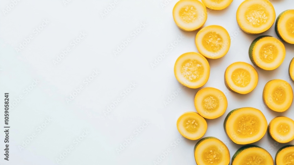 Fresh Yellow Squash Slices on White Background Fresh Yellow Squash Slices on White Background