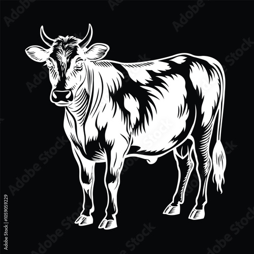 Black and White Cow Illustration