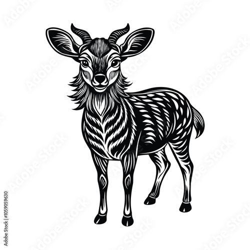 Stylized Antelope Illustration with Intricate Patterns