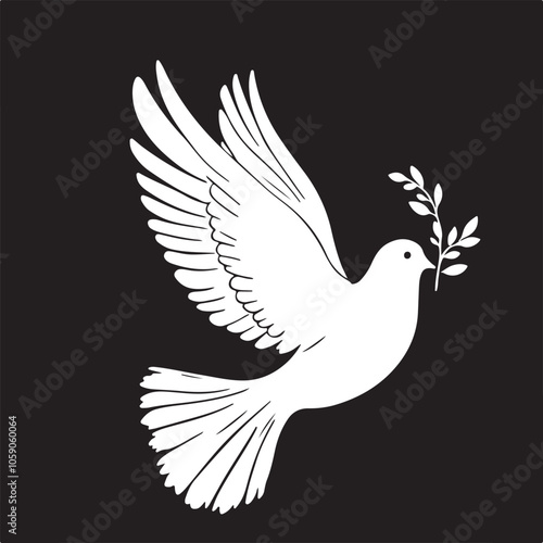 A silhouette of a dove flying with an olive branch in its beak, symbolizing peace and harmony.