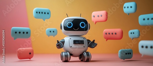 Wallpaper Mural Dynamic image of a cheerful chatbot surrounded by animated speech bubbles, symbolizing friendly communication and the effectiveness of generative AI in customer support Torontodigital.ca