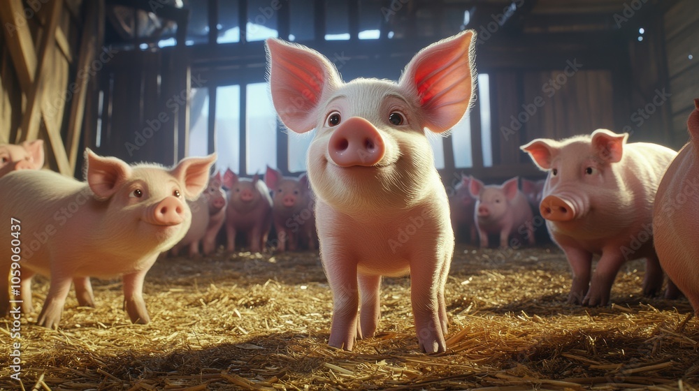 Happy Piglet in Barn. Happy Piglet in Barn.