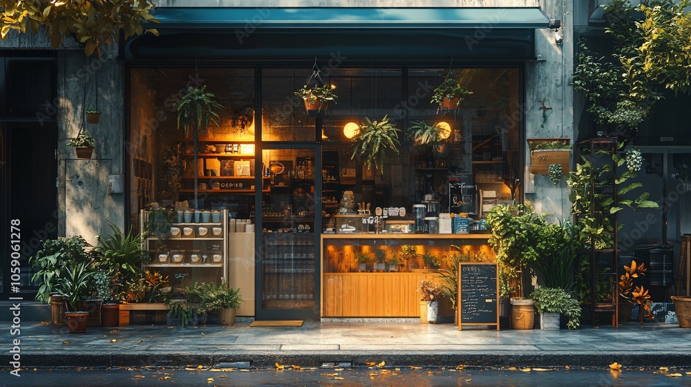 Charming Coffee Shop Exterior with Unique Architectural Design in Urban Setting Charming Coffee Shop Exterior with Unique Architectural Design in Urban Setting