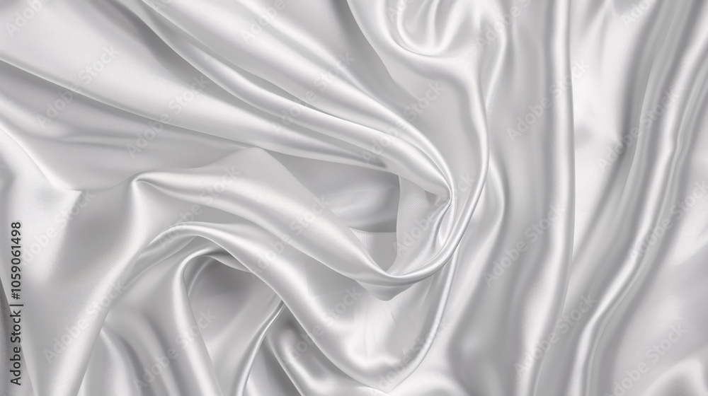Fototapeta premium White Gray Satin Texture: White Silver Fabric Silk Panorama Background with Beautiful Soft Blur Pattern