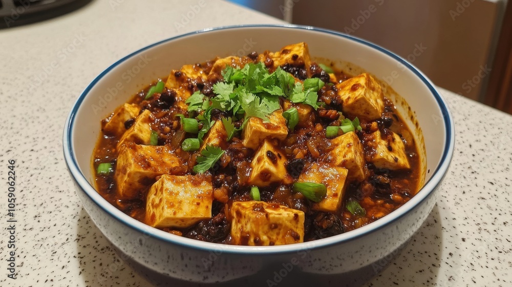 Spicy mapo tofu with black beans and herbs - traditional chinese cuisine for culinary enthusiasts Cook Something Bold and Pungent Day Spicy mapo tofu with black beans and herbs - traditional chinese cuisine for culinary enthusiasts Cook Something Bold and Pungent Day
