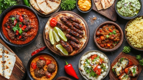 Assorted middle eastern cuisine with grilled lamb and vegetables Cook Something Bold and Pungent Day